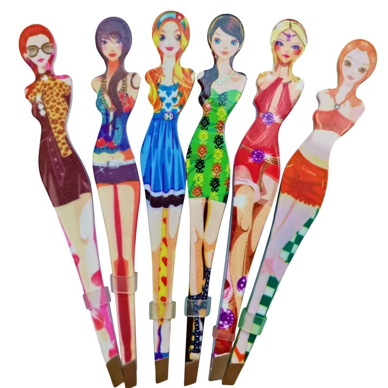 Tvoip 6Pcs Professional Girl Eyebrow Tweezer Stainless Steel Slanted Eyebrow Tweezers Eyebrows Hair Remover Tools Cosmetics Beauty (random color) - Image 1